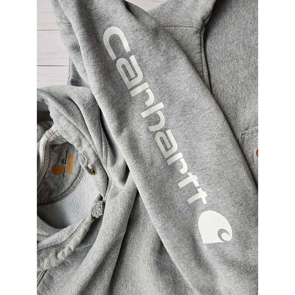 Workwear Carhartt K288 Heather Gray Logo Sleeve Hoodie 2XL - Picture 3 of 8
